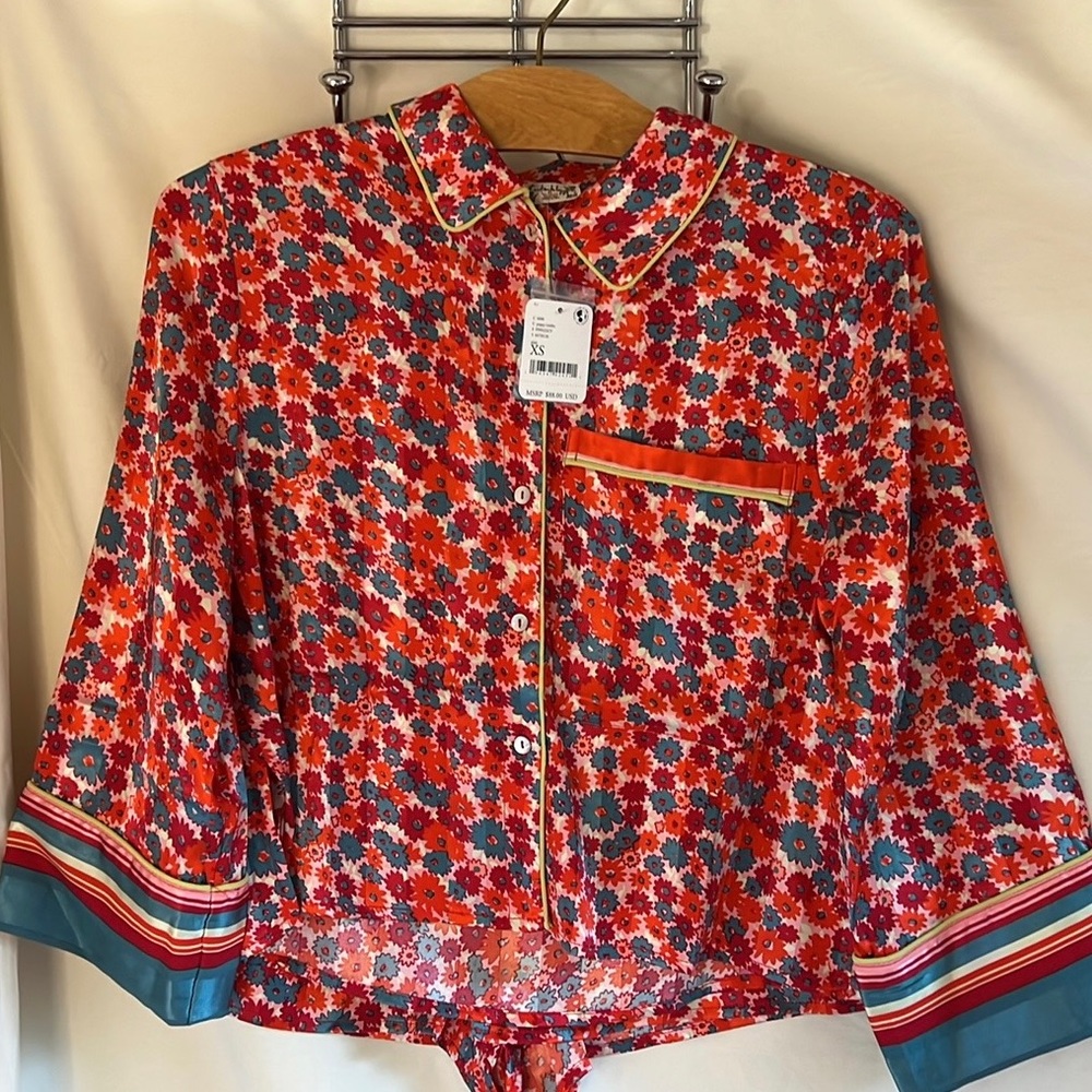 NWT Size XS Free People Pillow Talk pajama short set in the color poppy combo